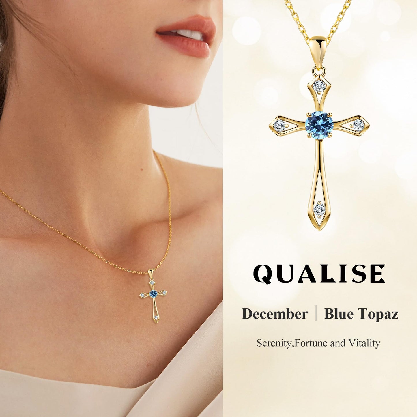 14K Gold Plated Solid Cross Necklace for Women,925 Sterling Silver Ladies Faith Cross Birthstone Pendant Christian Religious Confirmation Baptism Everyday Jewelry Anniversary Birthday Gifts for Her