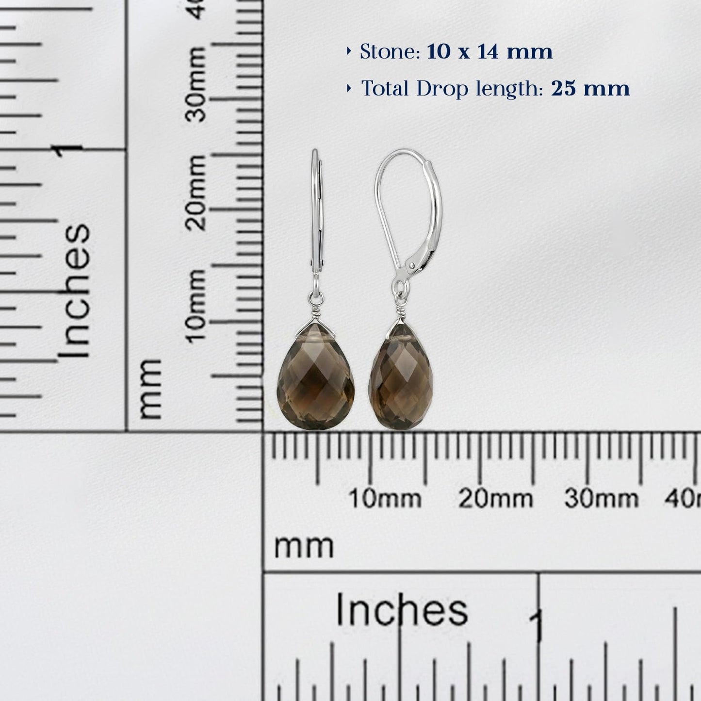 GemInspire Smoky Quartz Teardrop Dangle Earrings for Women, Leverback Pear Shaped Gemstone, 925 Sterling Silver Leverback, Handmade Lightweight Crystal Jewelry Gift