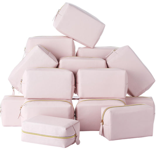 Kigeli 20 Pcs Small Makeup Bag Bulk PU Leather Cosmetic Bags with Zipper Preppy Makeup Pouch Toiletry Bag for Women Wedding Bachelorette Party Gift Travel Storage Organizer (Light Pink)