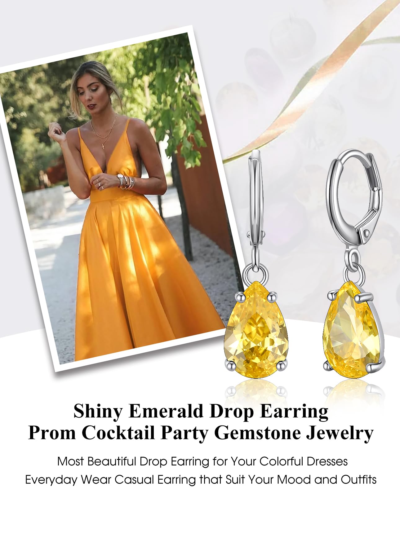 Bestyle Yellow Topaz Drop Earring with Hypoallergneic Silver Huggie Hoops - Shimmer Teardrop Critine Crytsal November Birthstone Dangles Sterling Silver Earring for Women