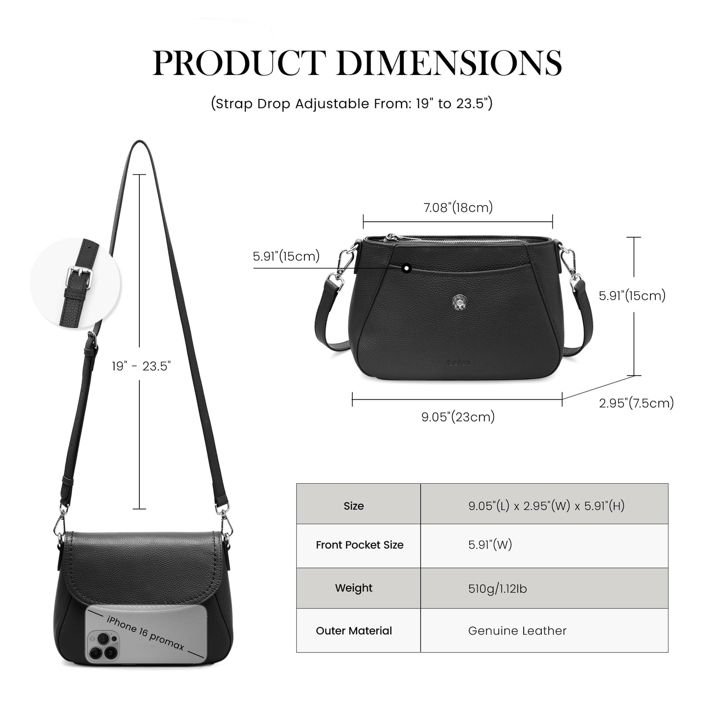 befen Black Crossbody Leather Purse for Women Small Real Genuine Leather Shoulder Bags with RFID Blocking, Saddle Bag Purses for Women 2026 Summer Cross Body Handbags for Daily Travel