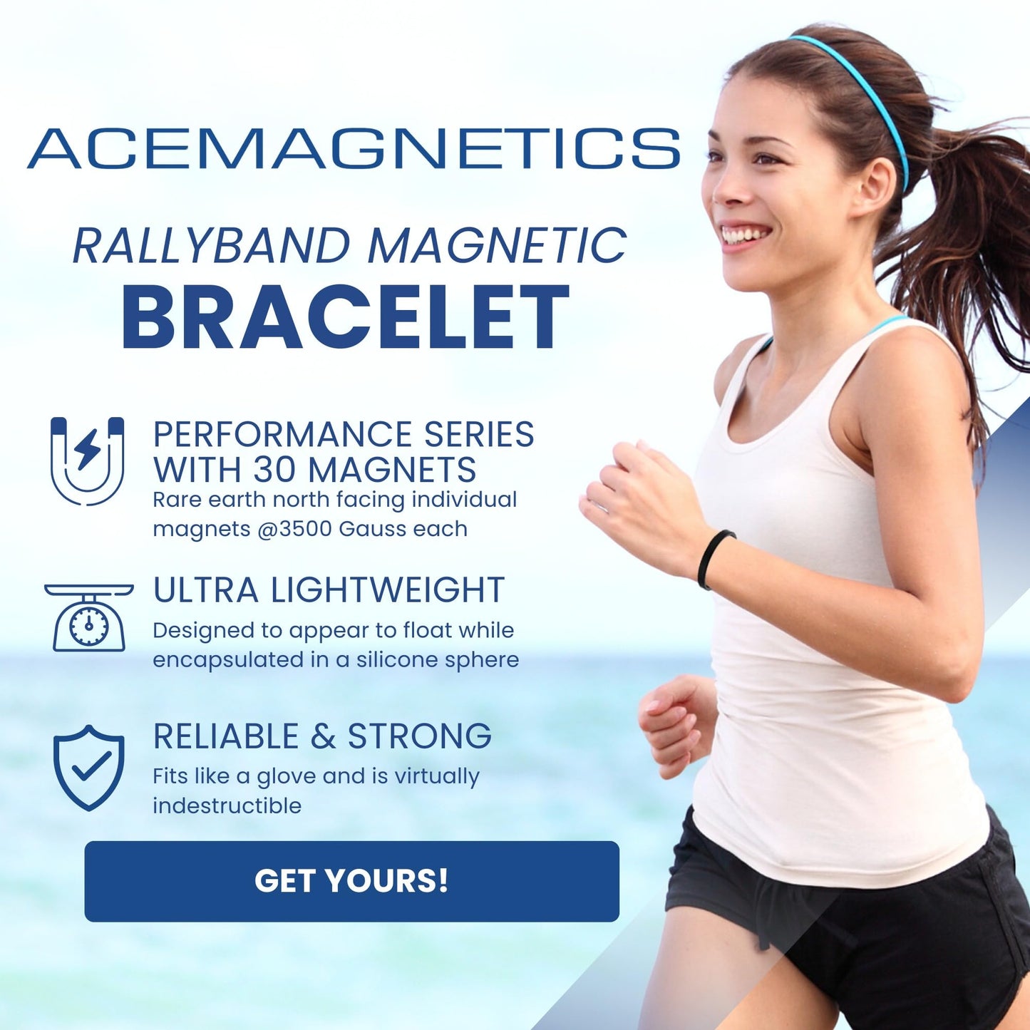 AceMagnetics Rally Band 30 Magnet Bracelet Performance Series: Black - L