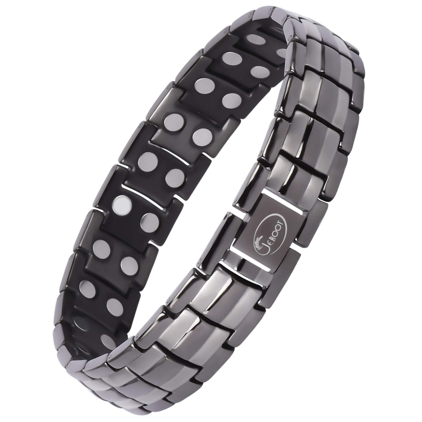 JEROOT Magnetic Bracelets for Men, Pure Titanium Bracelet (3500Gauss Per Magnet), Men's Bracelet Lymphatic Jewelry Gifts (Gray-2)