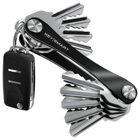 KeySmart Original Key Holder - Compact Key Organizer for Key Chain, Minimalist Clutter-Free EDC Keychains Key Ring, Black, 8 Keys
