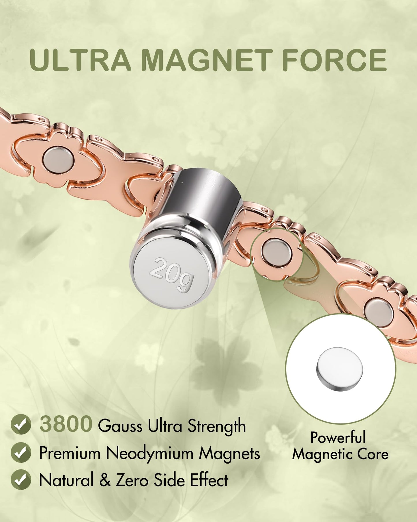 Feraco Pure Copper Bracelets for Women, Ultra Strength Magnetic Bracelet for Women with 3800 Gauss Magnet & Sparkling Cubic Zirconia, Flower Jewelry Gift, Infinite Symbol (Rose Gold)