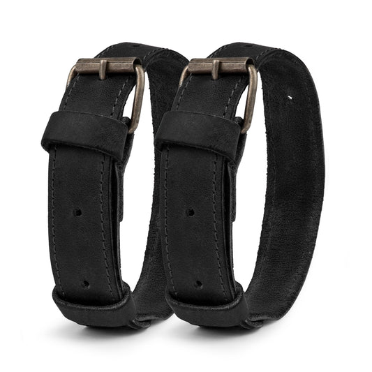 Hide & Drink, Set of 2 Rustic Bicycle Ankle Bands, Brass Metal Buckle, Adjustable Straps for Legs, Classic Vintage Gifts for Cyclists, Full Grain Leather, Handmade, Charcoal Black