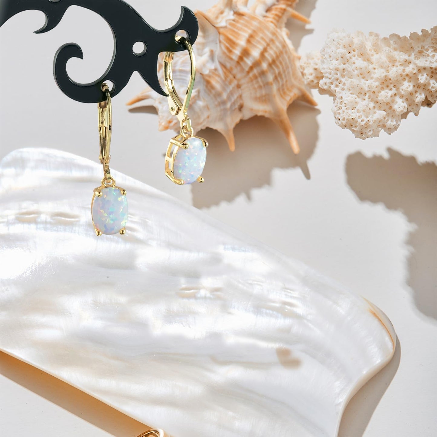 Gemsme Opal Dangle Earrings,18K Yellow Gold Plated Gemstone Opal Leverback Earrings for Women Hypopallergenic Jewelry