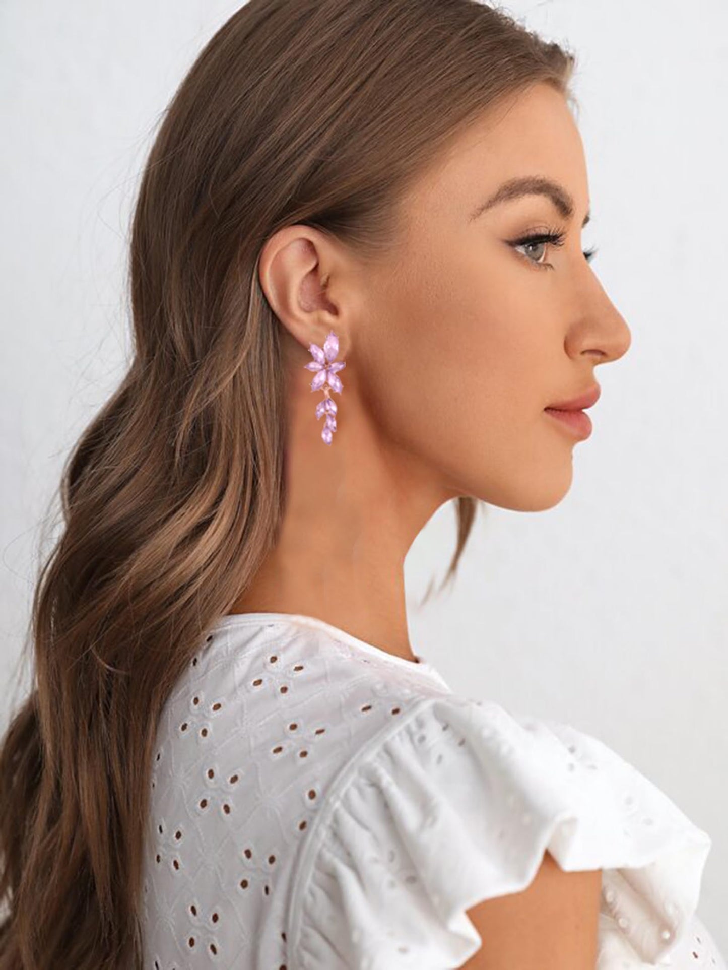 ATIMIGO Elegant Light Purple Rhinestine Dangle Earrings Cluster Crystal Wedding Bridal Earrings for Brides Bridemaids Formal Prom Summer Drop Earrings for Women