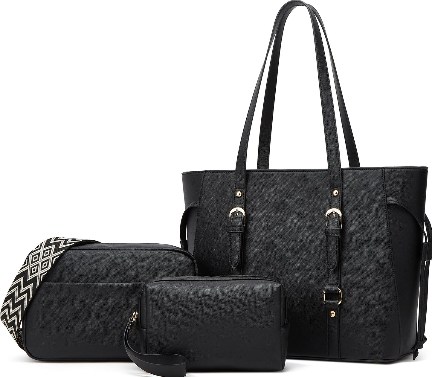 Women Fashion Synthetic Leather Handbags Tote Bag Shoulder Bag Top Handle Satchel Purse Set 3pcs