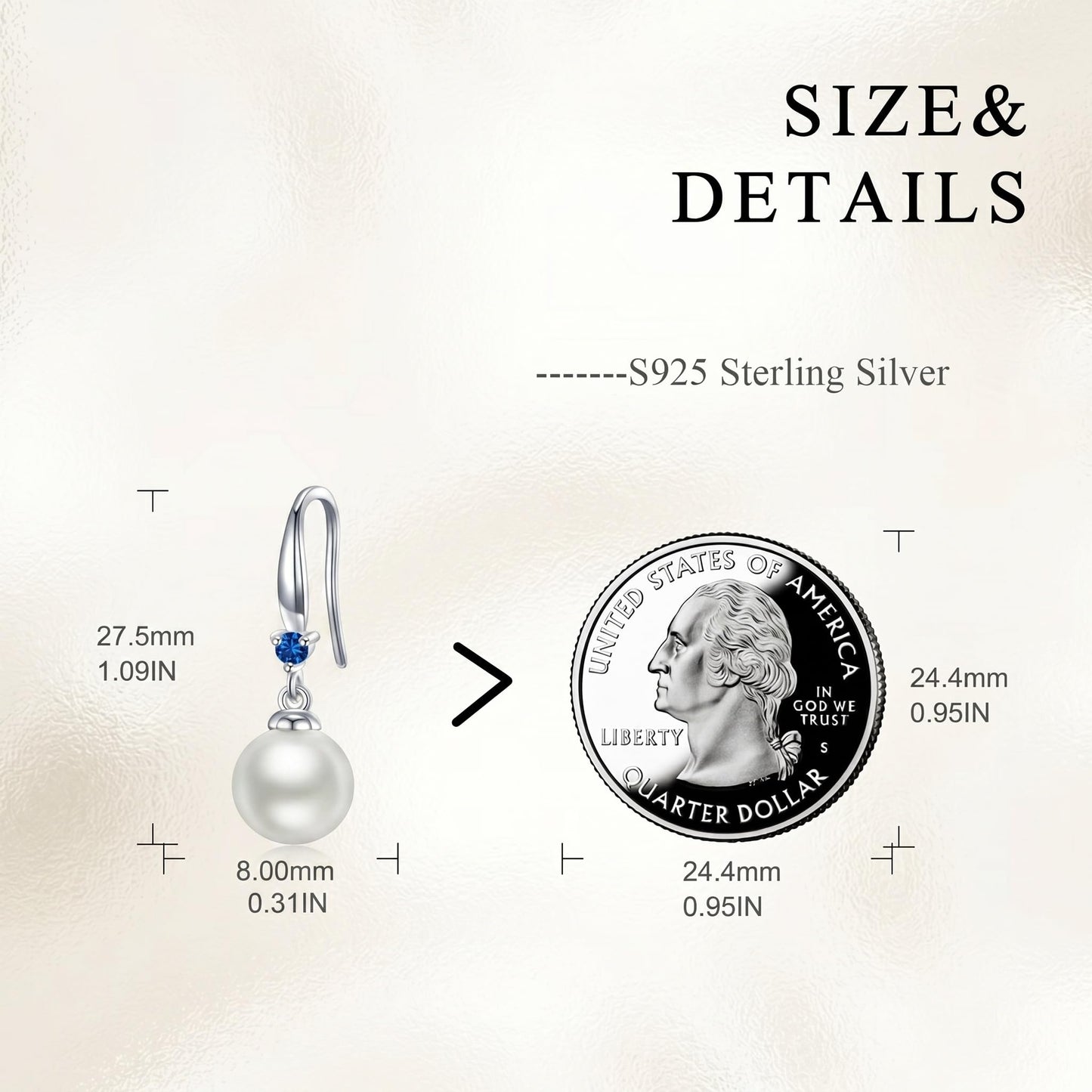 925 Sterling Silver Pearl Leverback Earrings Dangle Drop Birthstone Jewelry Gifts for Women (White Pearl-December)