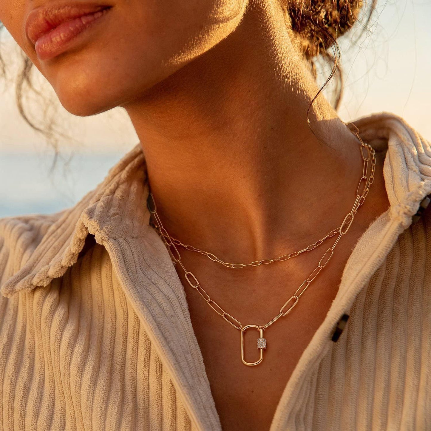 BONJOULRY Carabiner Necklace for Women 18K Gold Plated Charm Holder Necklace Lock Necklace Birthday Valentines Day