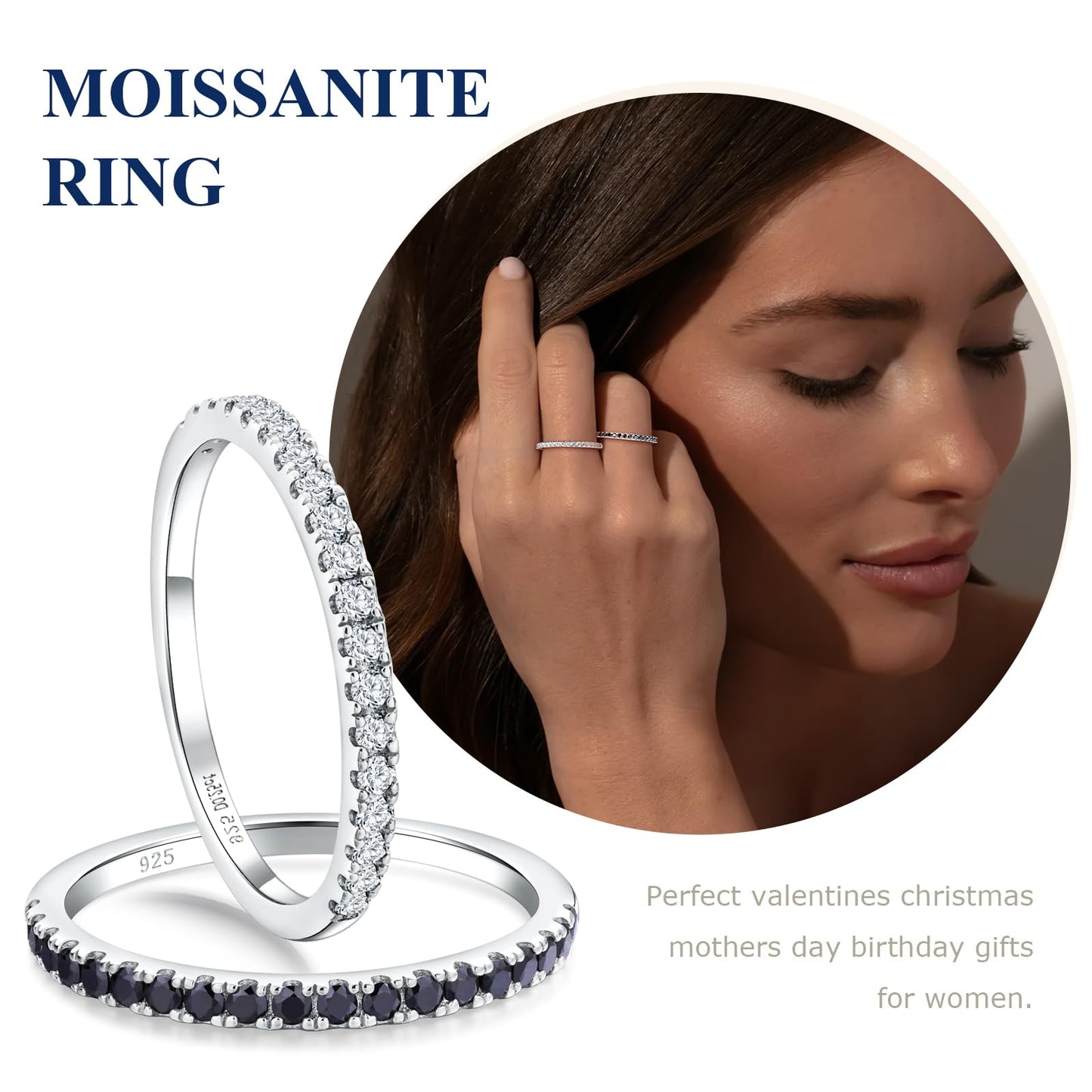 AGRULE 14K White Gold Plated Sterling Silver 1.4mm Moissanite Wedding Band Bezel Set Anniversary Rings for Men Women, Size 6