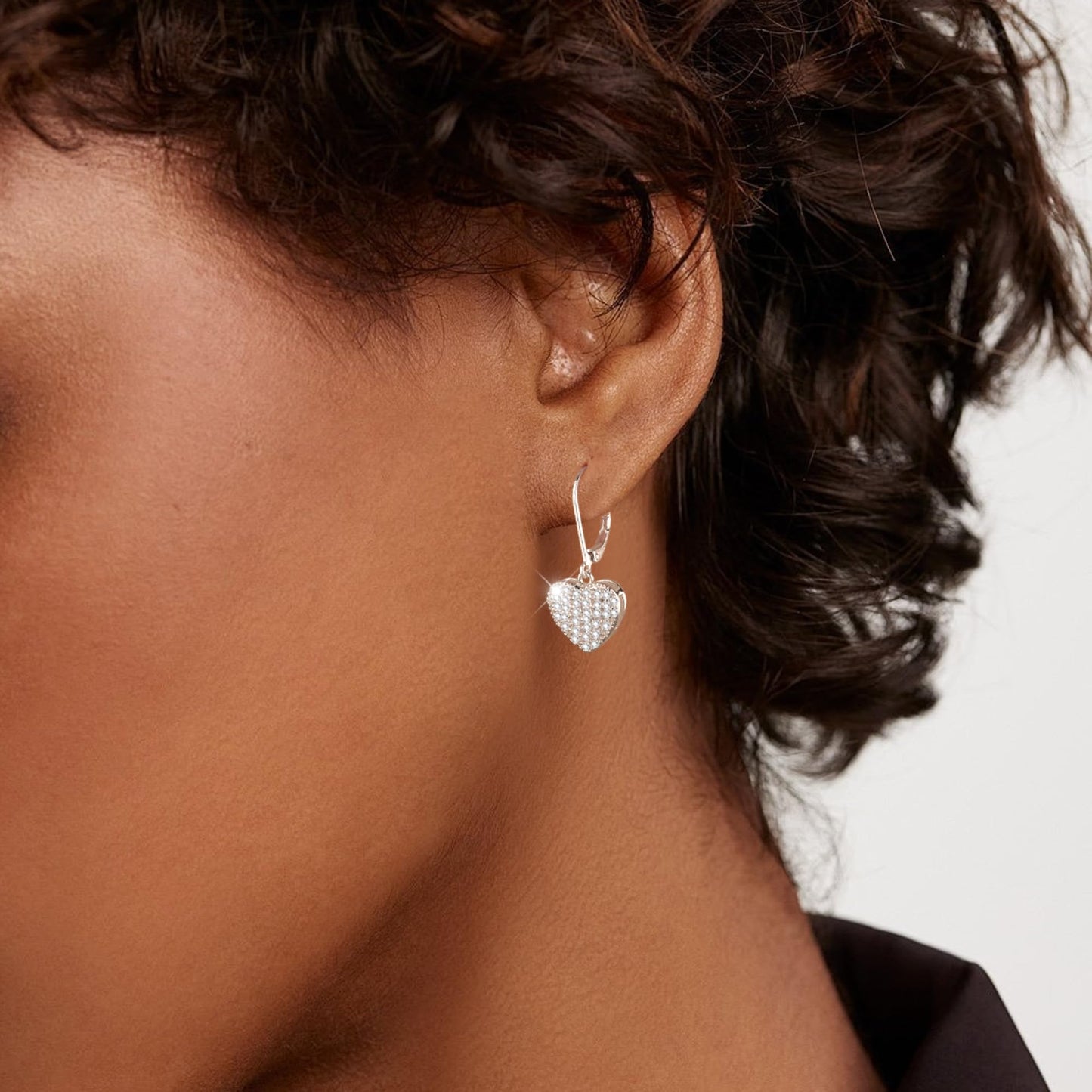 Sterling Silver Dangle Earrings, ALEXCRAFT Heart Dangling Drop Earring for Women Trendy Hypoallergenic 925 Sterling Silver Leverback Earings Cubic Zirconia Heart Dangle Earrings for Women Lady