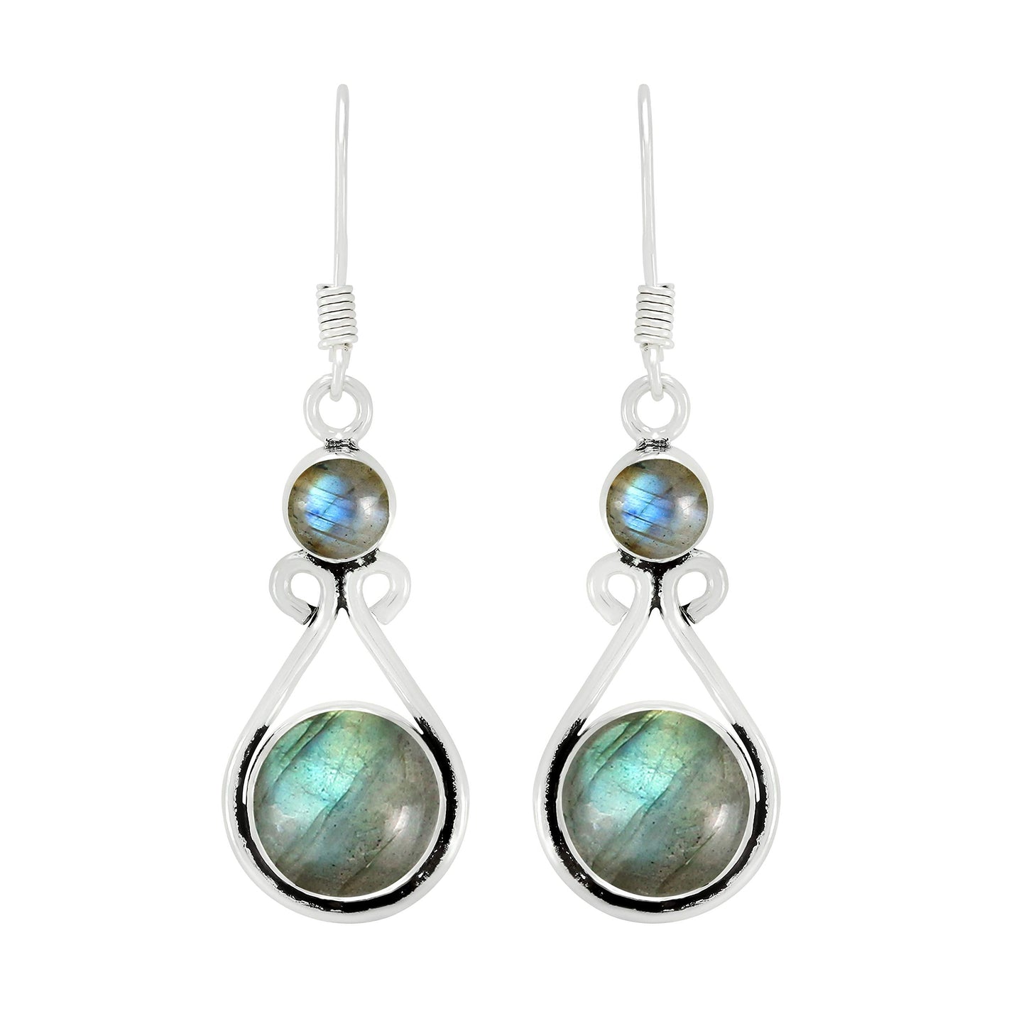 Natural Labradorite Silver Plated Dangle Earrings for Women - Round Gemstones Dangle & Drop Earrings Handmade Jewelry - Gift for Wedding Anniversary Christmas