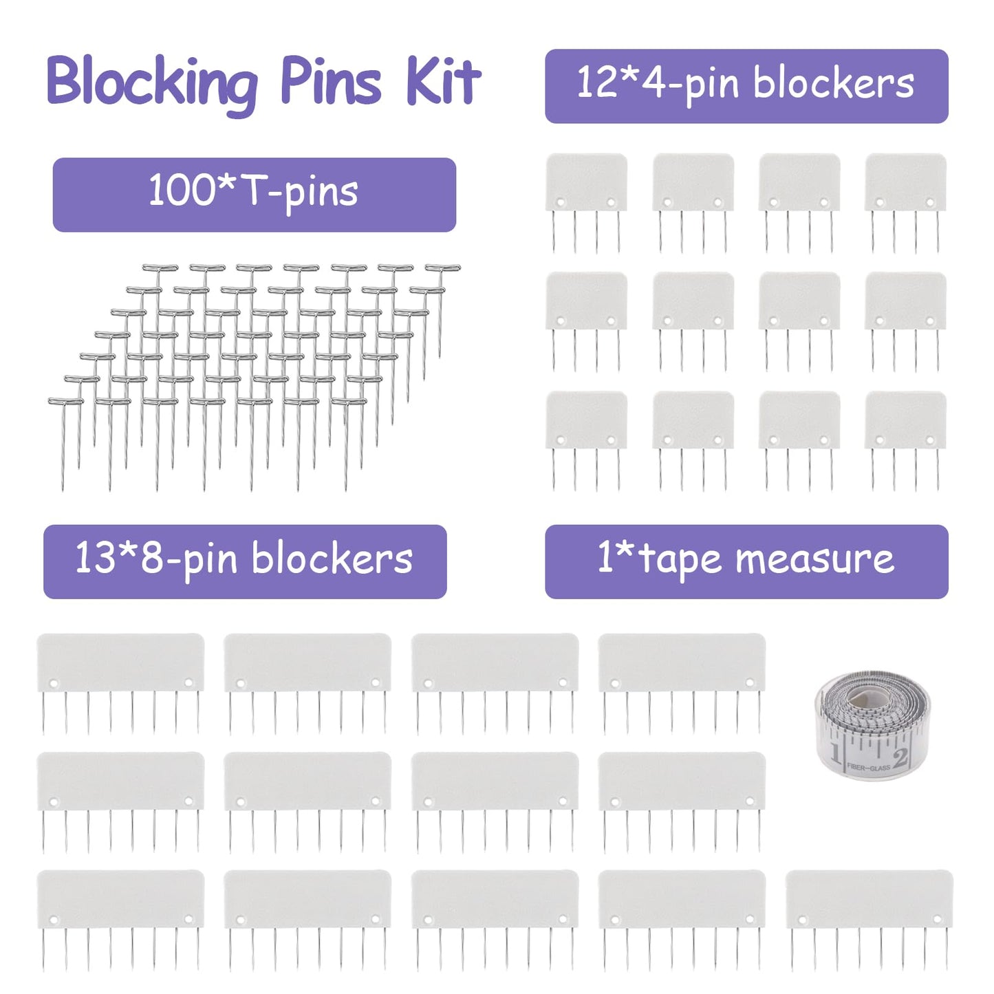 LAMXD Knit Blocking Pins Kit - 25 Pcs Knit Blockers & 100 T-pins Kit for Blocking Mats- Knit Blocking Combs for Blocking Knitting, Crochet, Lace or Needlework Projects, use for Knitting Mat