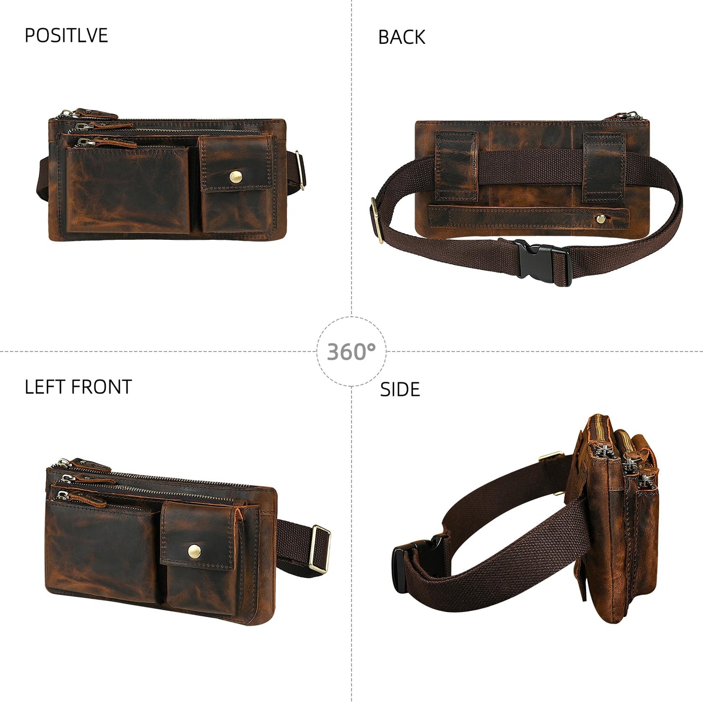 Handadsume Genuine Leather Hiking Riding Travel Fanny Waist Pack Small Phone Pouch For Men Women FB811-29 (100% Leather-Brown)