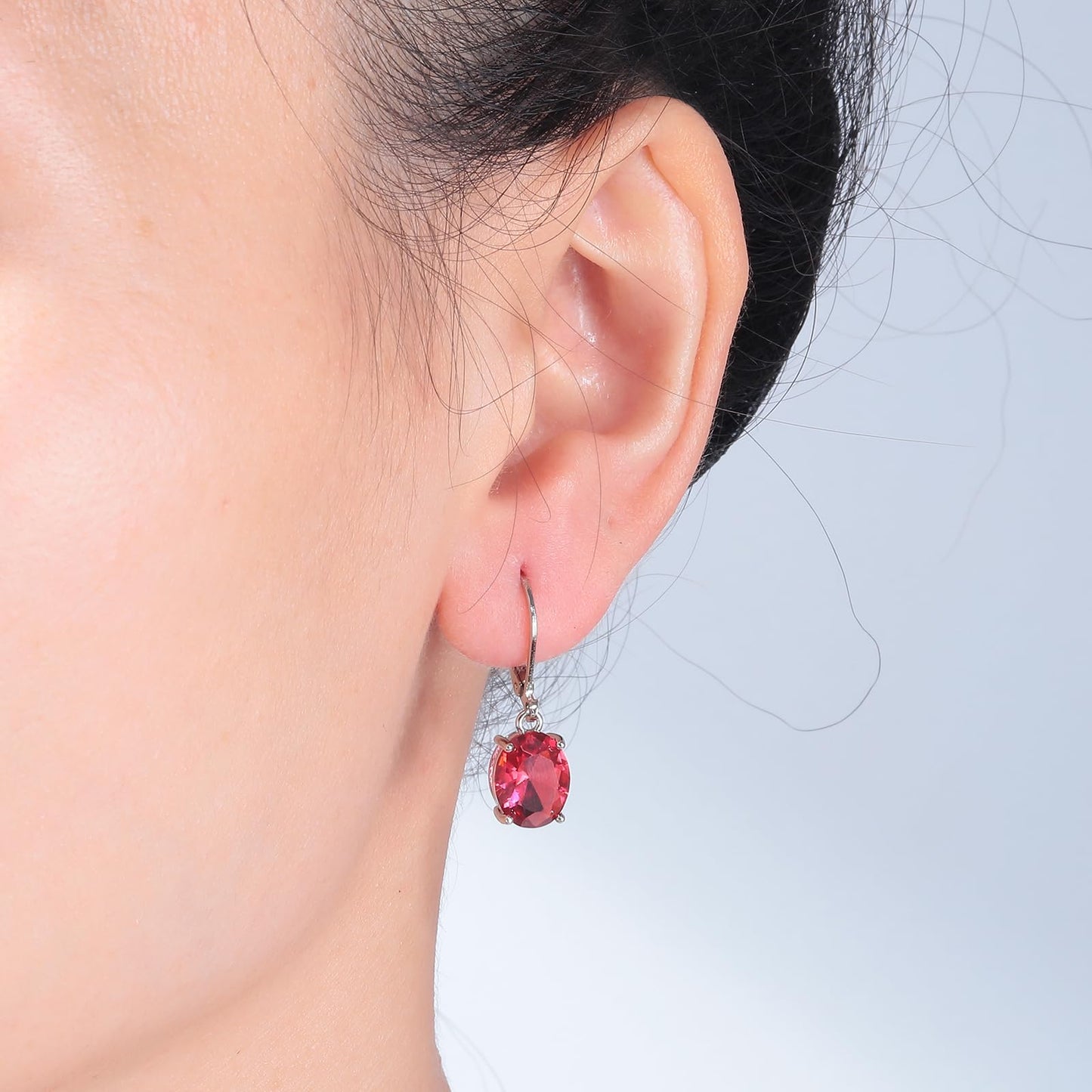 CiNily Cut-Oval Leverback Dangle Earrings for Women Red Cubic Zircon 14k White Gold Plated Hypoallergenic Hanging Earrings Lightweight Summer Drop Earrings
