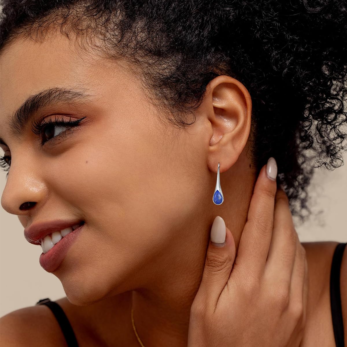 925 Sterling Silver Teardrop Earrings with Lapis Lazuli, Hypoallergenic Pear-Shaped Dangle Drop Earrings for Women