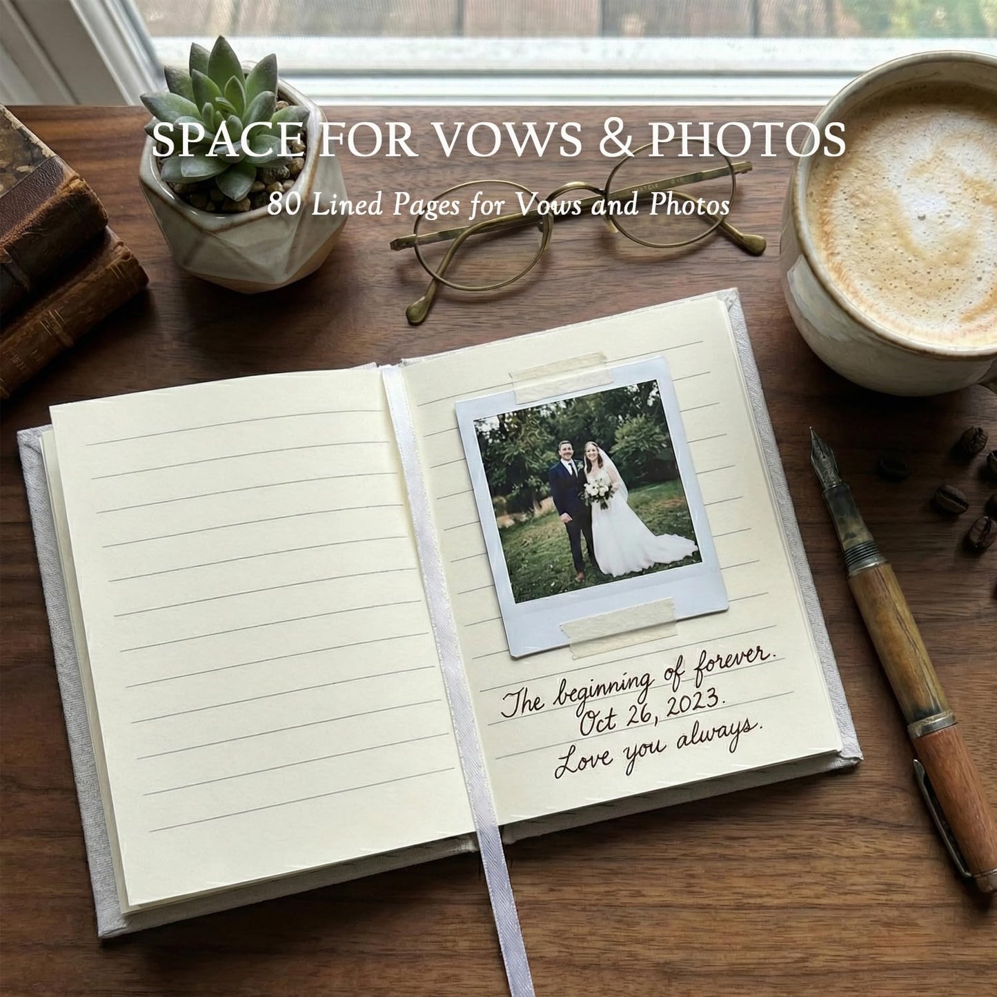 ADUN Stationery His and Hers Wedding Vow Books - Linen Hardcover, Gift Box & Ribbon Marker, 80 Pages Keepsake Journals for Bride & Groom, Perfect for Ceremony, Engagement & Bridal Shower Gifts [Ivory]