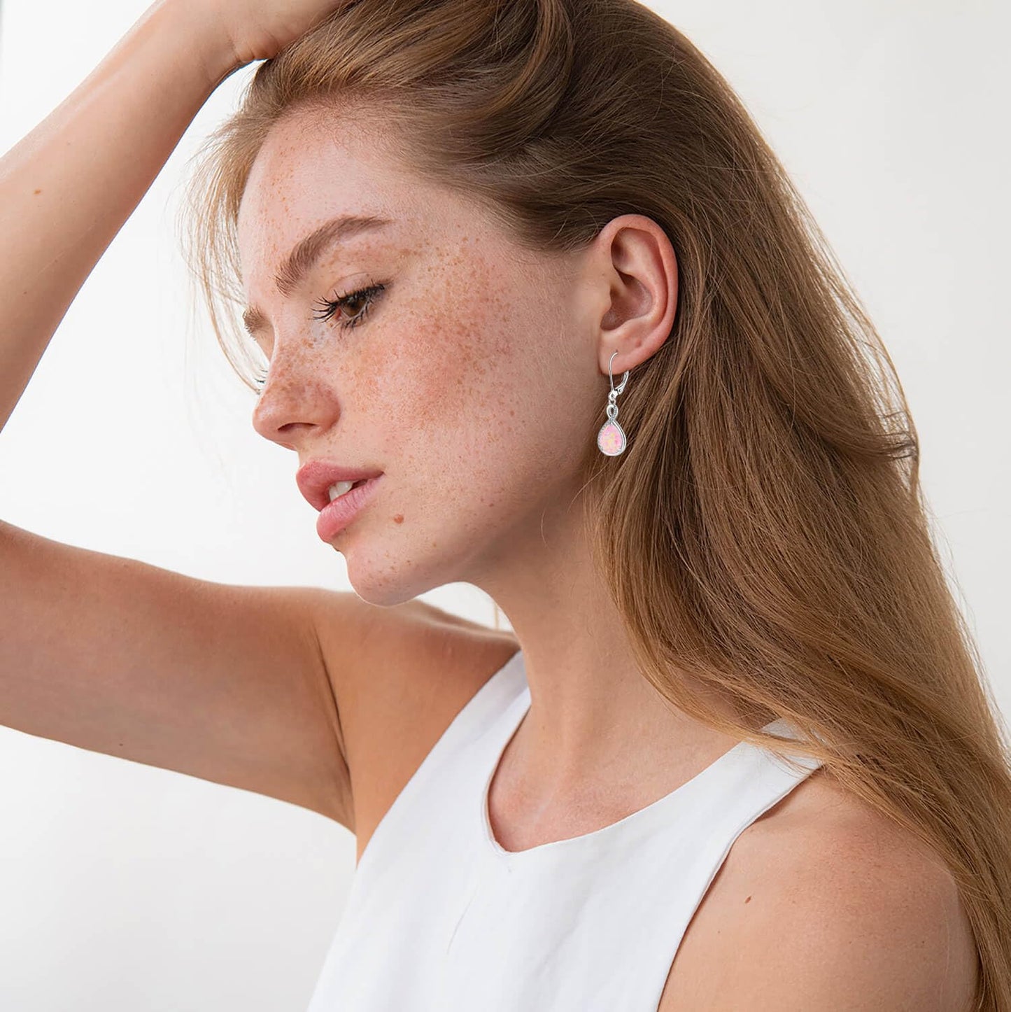 FYNSBLE Pink Opal Earrings for Women Sterling Silver Infinity Opal Dangle Drop Leverback Earrings Hypoallergenic Jewelry for Women