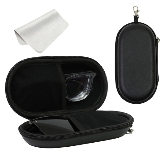 FlyingMage Double Eyeglasses Case, Hard Shell Dual Glasses Sunglasses Organizer with Zipper Clip Travel Eyewear Storage for Women Men (Black)