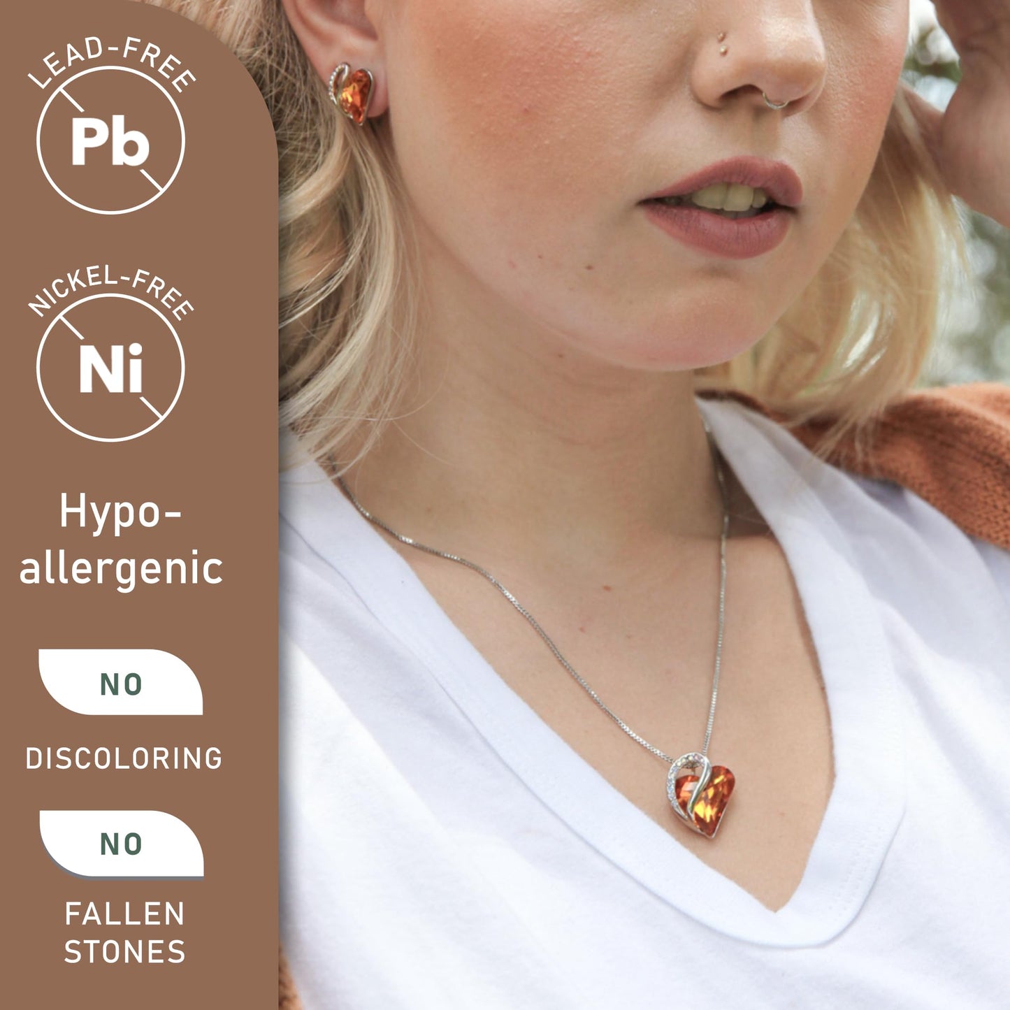 Leafael Gift Necklaces for Women, Infinity Love Birthstone Heart Pendant with Amber Brown Crystal for November, Birthday Jewelry for Her, Mom, and Wife, Silver Plated, 18" + 2" Chain