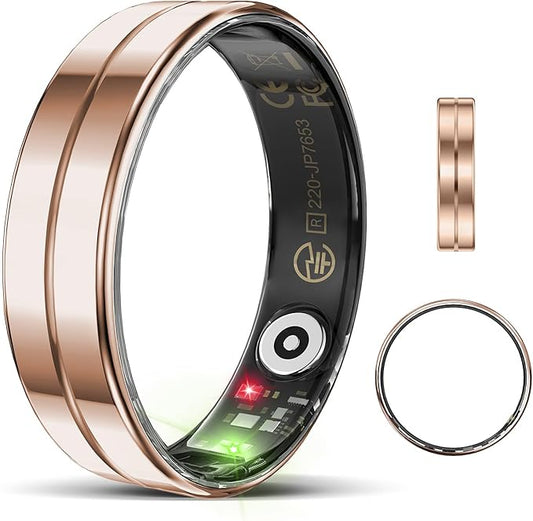 Ultra-Thin Smart Ring for Women Men,Sleep Tracker Ring with Heart Rate, Waterproof Fitness Ring for Activity Monitoring/Steps/Calories,No Subscription Fee,for iSO & Android (ROSEGlod,10#)