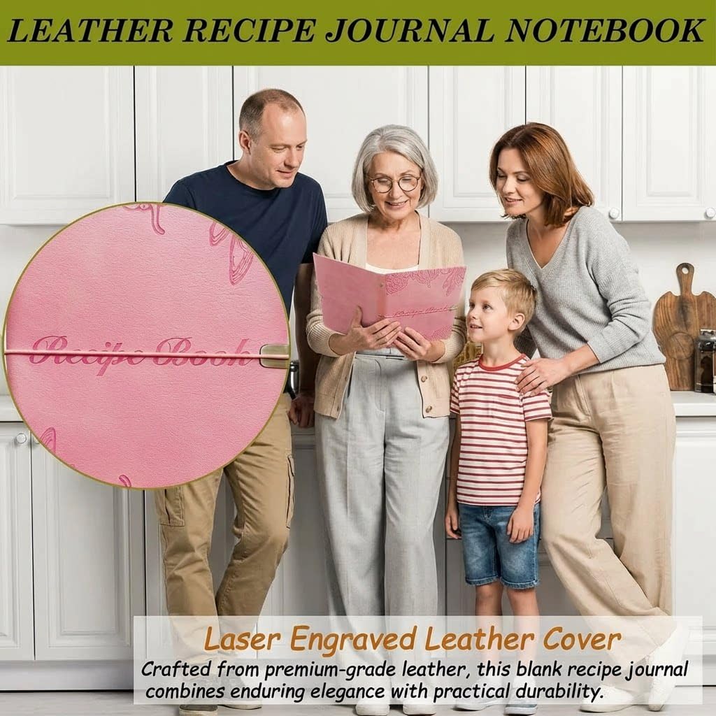 Suaetiai Blank Recipe Book to Write in Your Own Recipes, Blank Cook Book, Leather Recipe Ring Binder, Personalized Recipe Notbook, Recipe Journal Hold 154 Recipes (Long Recipes & Short Recipes) (Pink)