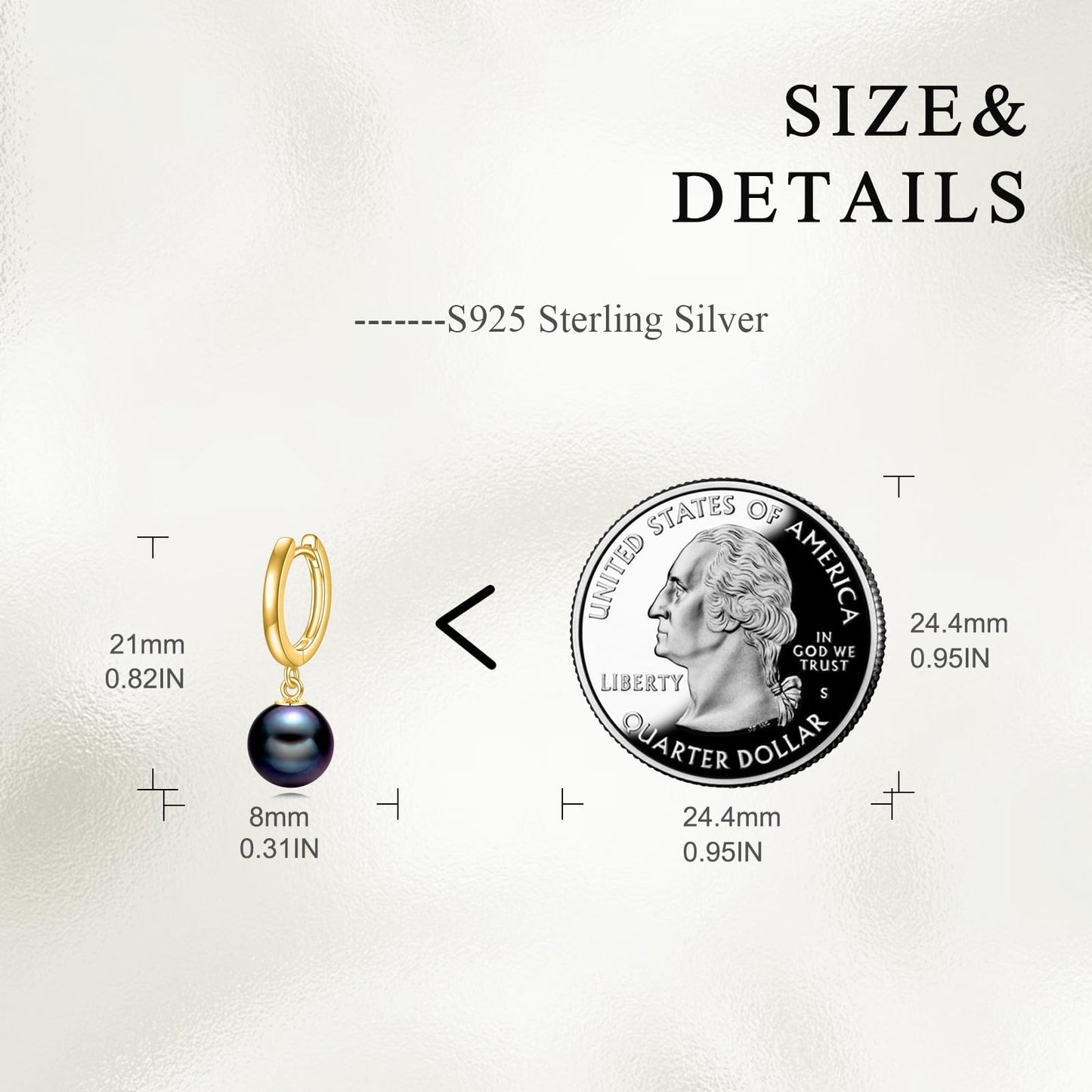 925 Sterling Silver Black Pearl Hoop Earrings Dangle Drop Jewelry Gifts for Women (Black Pearl-Gold)