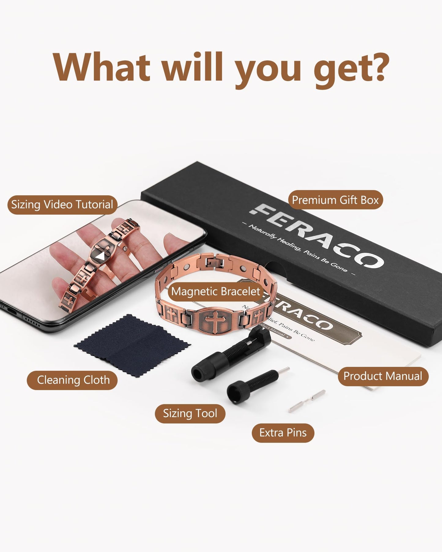 Feraco Copper Cross Bracelet for Men,Magnetic Therapy Cooper Christian Bracelets with 46 Magnets, Men's Jewelry for Anniversary Father's Day