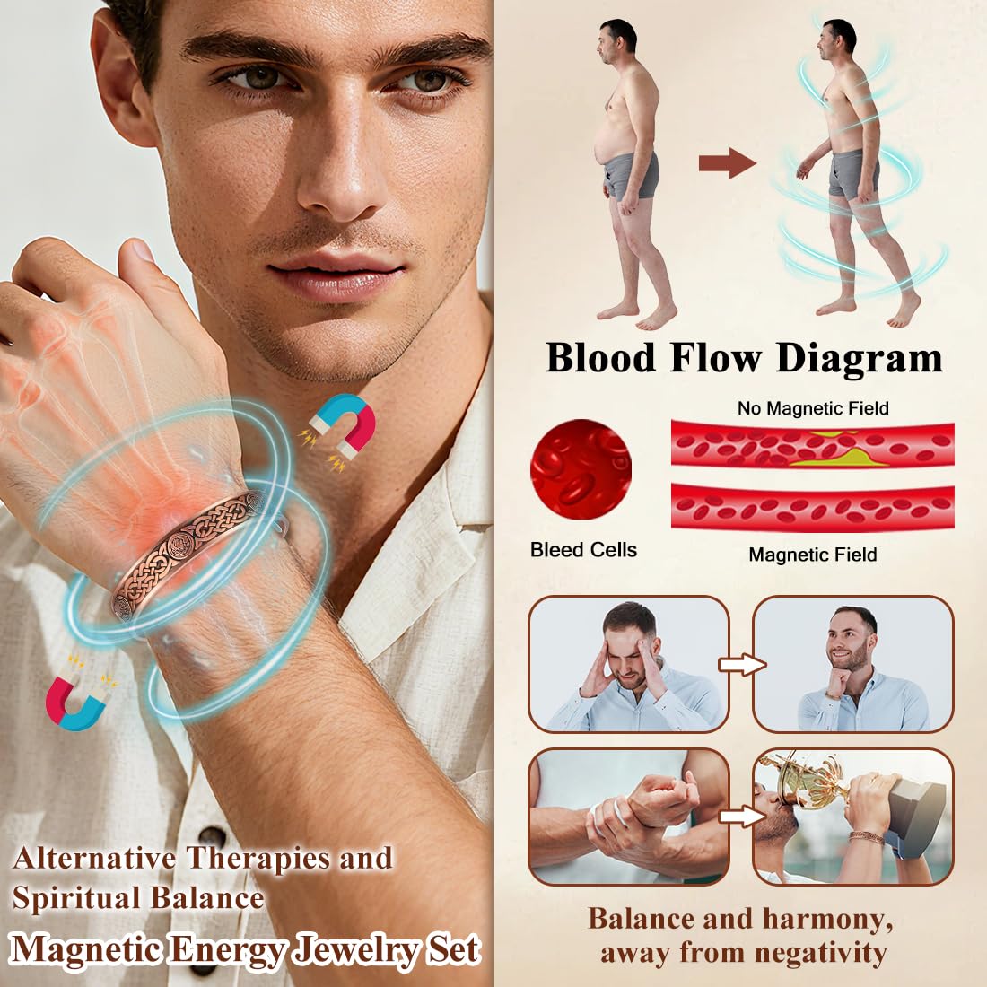 Cigmag Copper Bracelet for Men, with Powerful 9X 5000 Gauss Magnets, Adjustable Solid Pure Copper (Celtic Knot 2)
