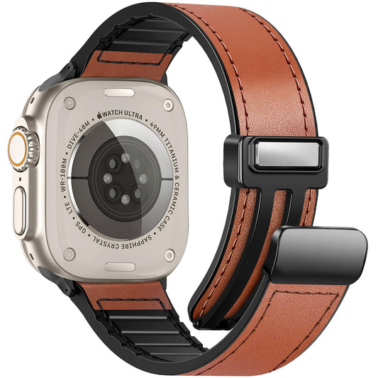 WestEagle Magnetic Leather Bands Compatible with Apple Watch 49mm 46mm 45mm 44mm 42mm(S3/2/1) for Men Women, Genuine Leather with Magnetic Buckle for iWatch Ultra1/2/3 Series SE11/10/9/8/7/6/5/4/3/2/1