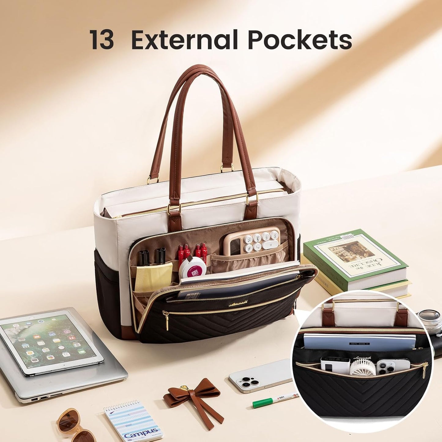 LOVEVOOK 15.6 Inch Laptop Tote Bag for Women, Work Bag for Teacher with Large Cup Holder, Quilted Diaper Bag
