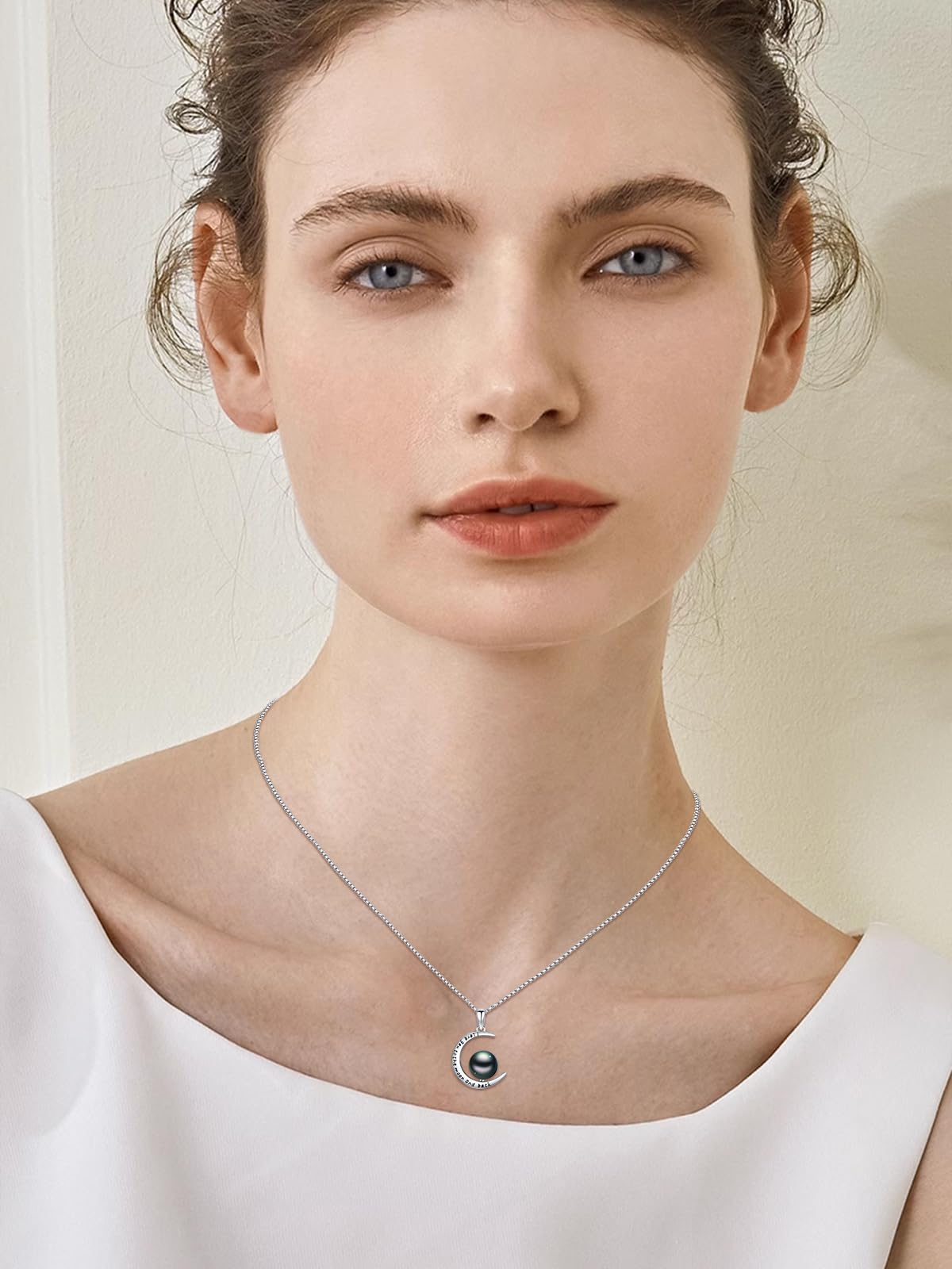 KANNSOAR Tahitian Black Pearl Necklace for Women Moon Tahitian Black Pearl 925 Sterling Silver Pearls Pendant Jewelry Gifts for Wife Mom Lover