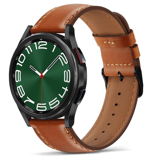 Tasikar Leather Bands Compatible with Samsung Galaxy Watch 47mm 7/6/5/4 Band/Watch 6 Classic 43mm 47mm/Watch 5 Pro Band, Genuine Leather Strap for Galaxy Watch 4 Classic/Watch 3, Classic Brown