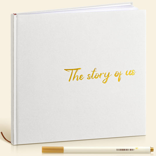 Colarr Hardcover Couples Scrapbook 144 Pages 8.7 x 8.7" Wedding Couples Photo Album Scrapbook Journal for 1 Year Wedding Memory Anniversary Photo Book Gift with 2 Markers(White)