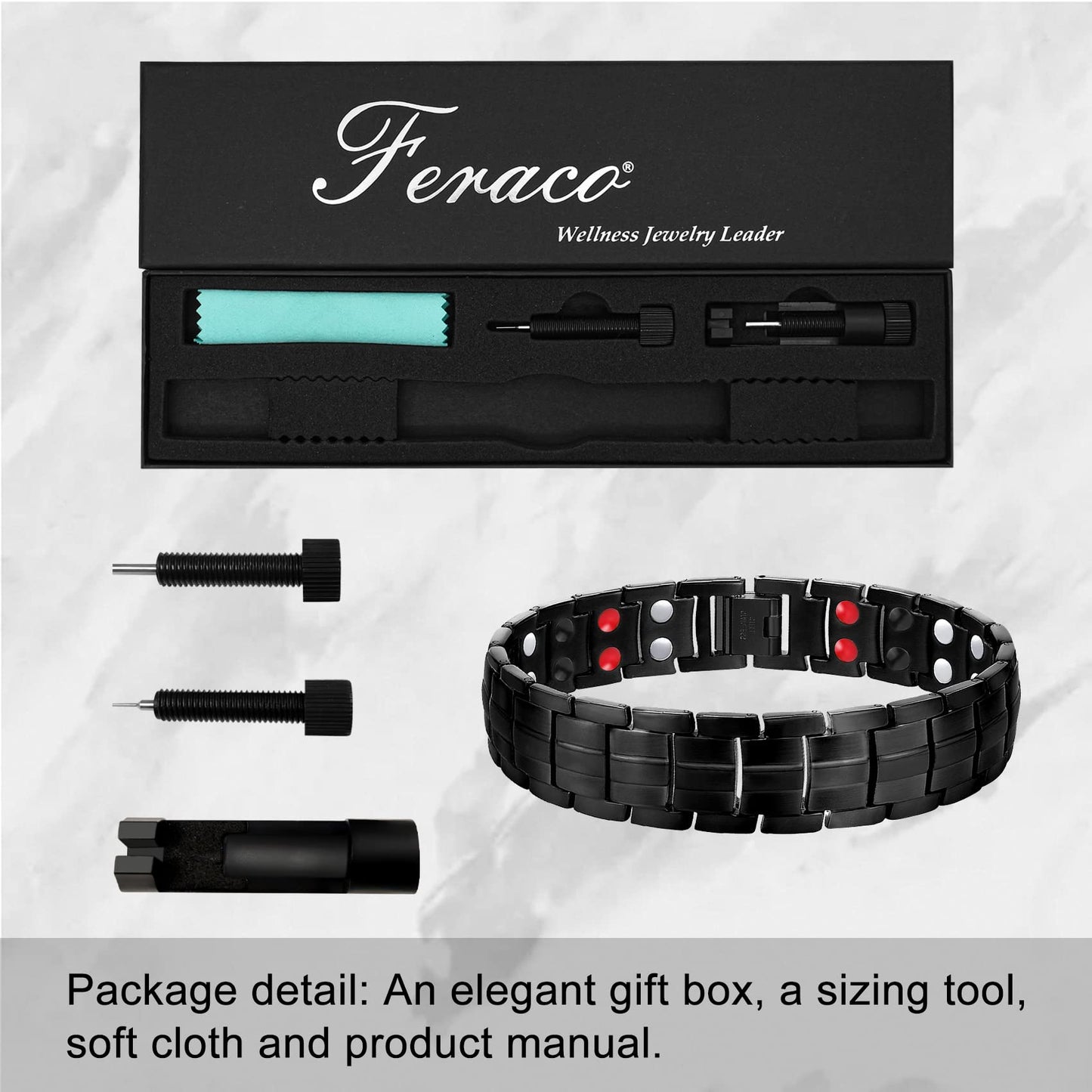 Feraco Magnetic Bracelets for Men Pain Relief Titanium Steel Double Row Strong Magnets Bracelet with Unique Blue Line, Adjustable Bracelet (Pack of 2)