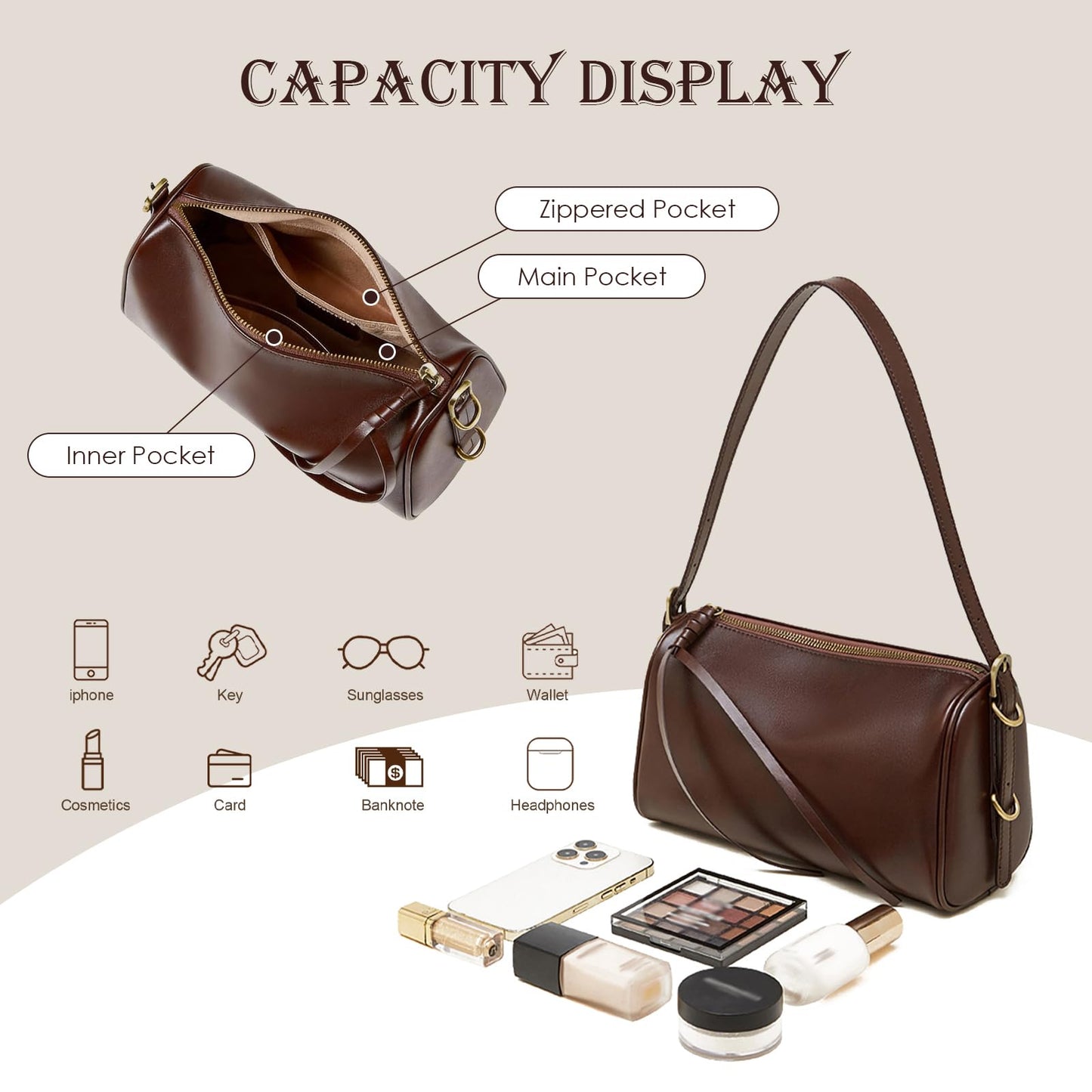 Leather Crossbody Bags for Women, Hobo Bags for Women Crossbody Purse with Adjustable Strap (Black)