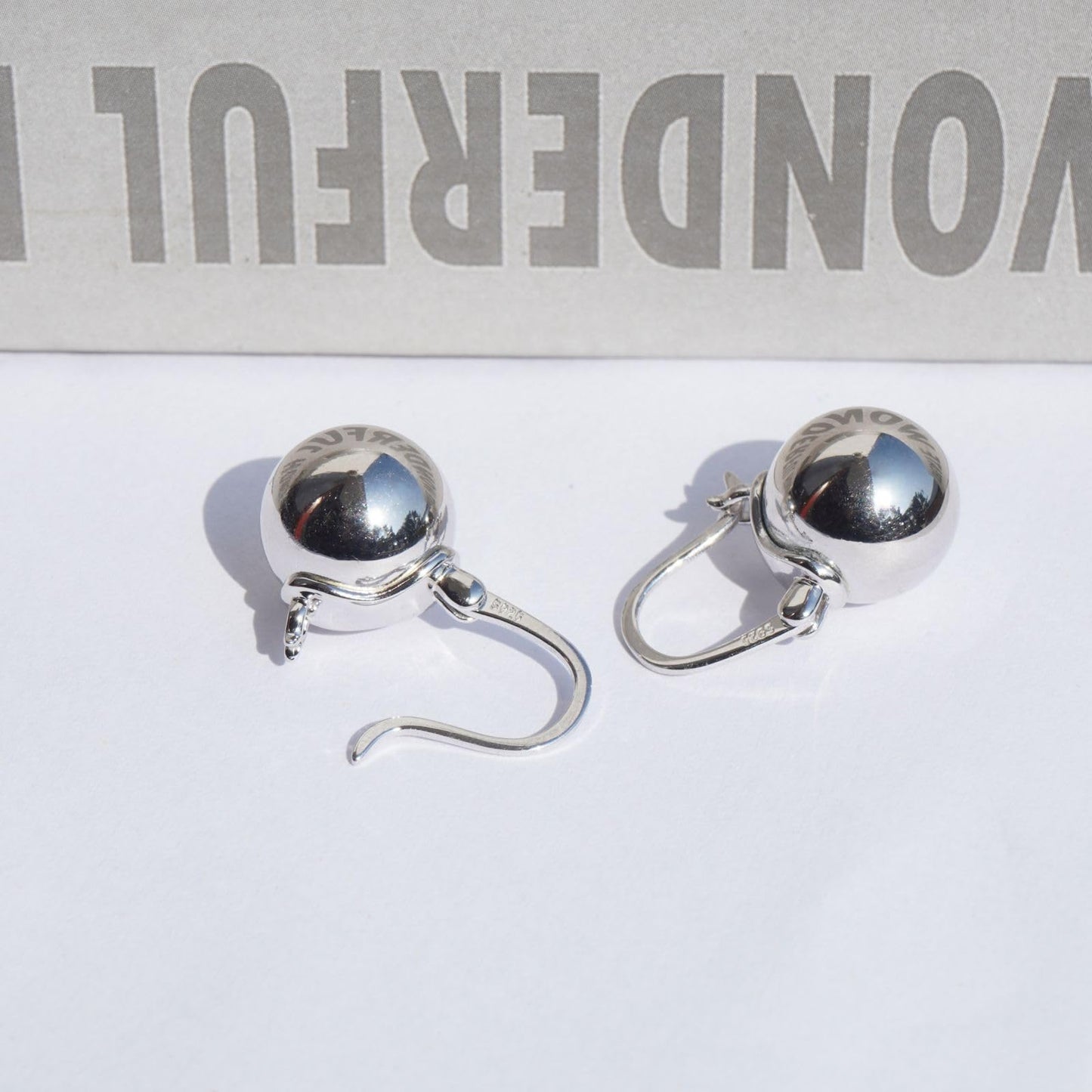 OwMell Elegant 925 Sterling Silver Pearl Drop Earrings Dangle Stud Gold Plated Earrings for Women Large Size 12mm - Silver Plated