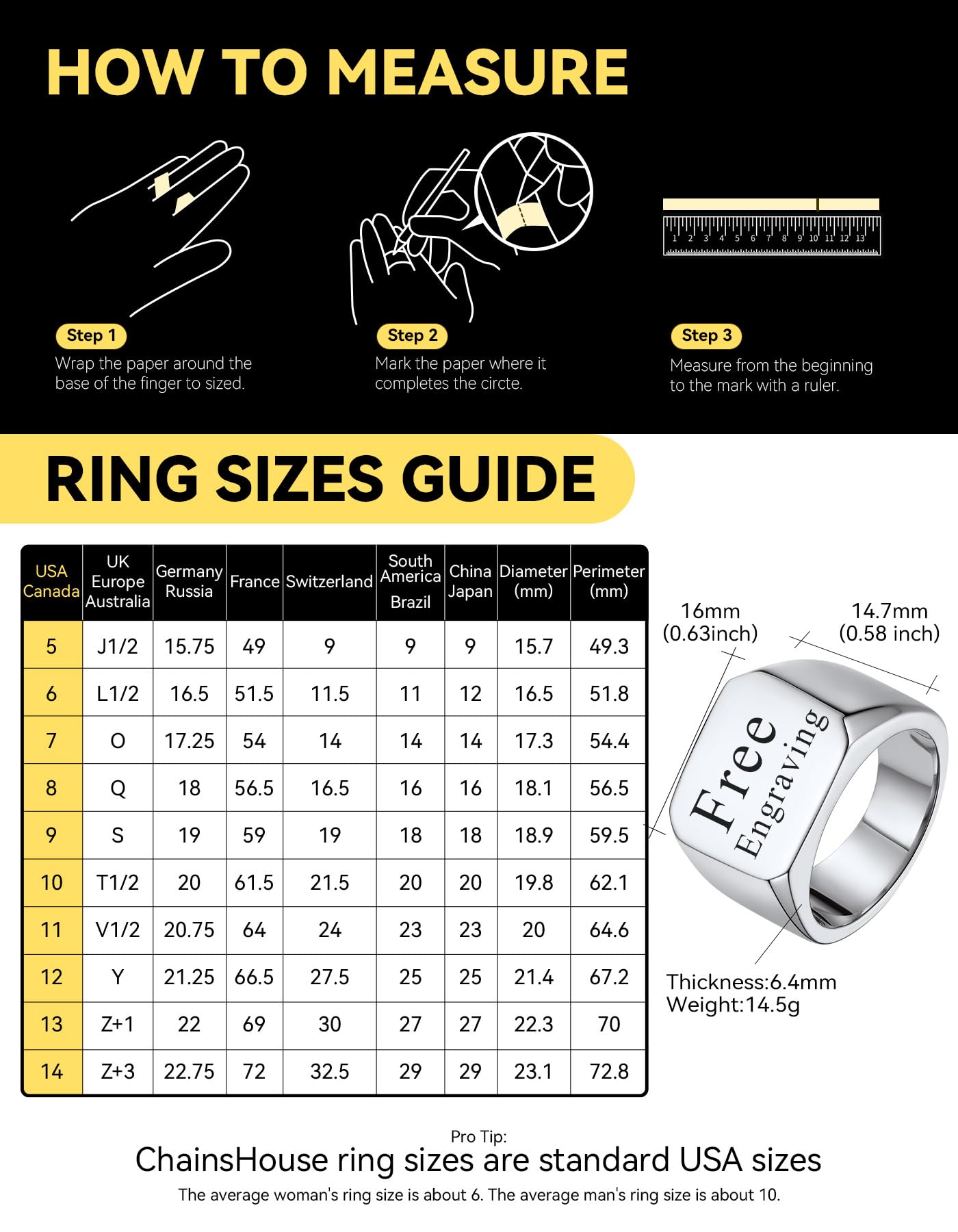 ChainsHouse Personalized Signet Rings Stainless Steel Biker Ring for Men Women, Solid Polished Statement Hip Hop Custom Thumb Ring, Size 9