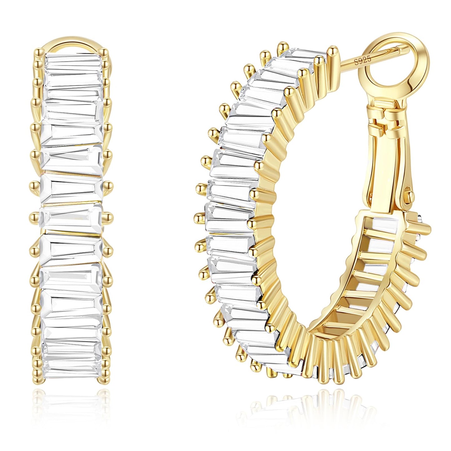 GLOQUAT CZ Gold Plated Hoop Earrings 14K Gold Plated Earrings for Women Vintage Cubic Zirconia Hoop Earrings Fashion Round Circle Rhinestone Hoops Earring for Women 25mm