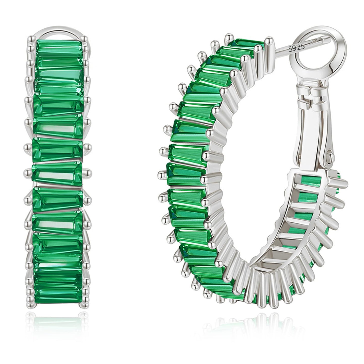 GLOQUAT Green Hoop Earrings St Patrick's Day Earring Accessories for Women Cubic Zirconia Hoops for Irish Festival Trendy Baguette Hoop Earring Womens Emerald Green St Patty's Jewelry Gifts 25mm