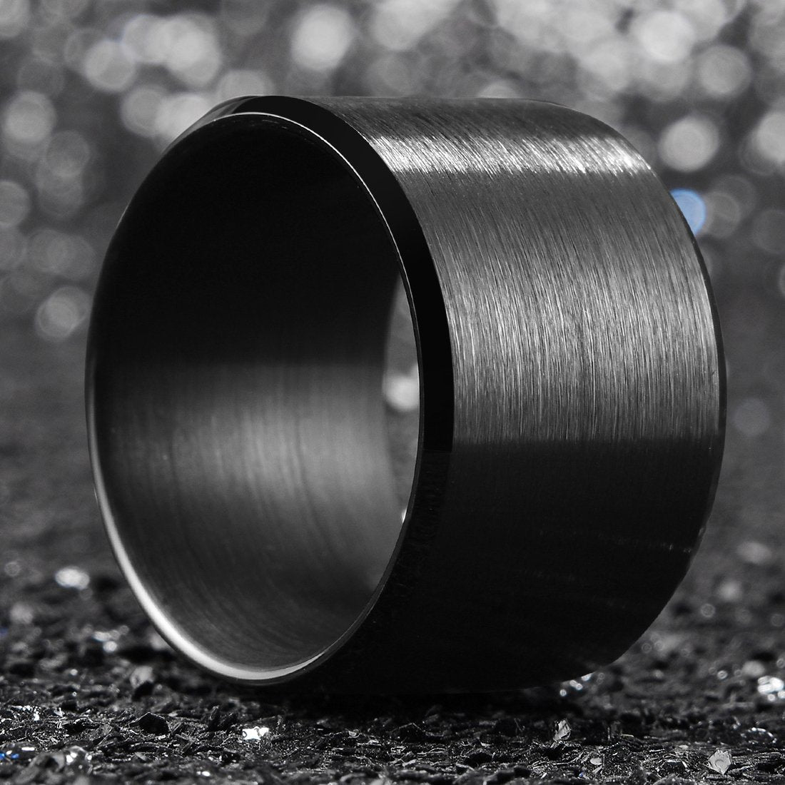 King Will Black-15mm Basic Wedding Ring For Men with Brushed Matte Surface Beveled Polished Edge Comfort Fit 14