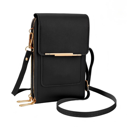 Women's Touch Screen Mobile Phone Messenger Bag, Crossbody Phone Wallet, RFID Touch Screen Crossbody Phone Purse, Anti-Theft Shoulder Strap (Black)