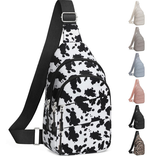 Tuwubi Crossbody Bags for Women, Sling Bag for Men, Small Hiking Backpack Anti Theft Lightweight for Outdoors Travel （M, Cow Print）