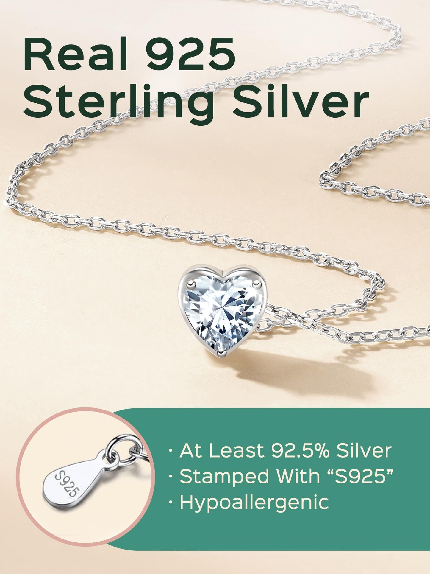 ChicSilver 925 Sterling Silver Heart Choker Necklace Small Dainty Diamond CZ Cubiz Zirconia April Birthstone Pendant Necklace Personalized Jewelry for Women Mom Gifts for Mothers Day