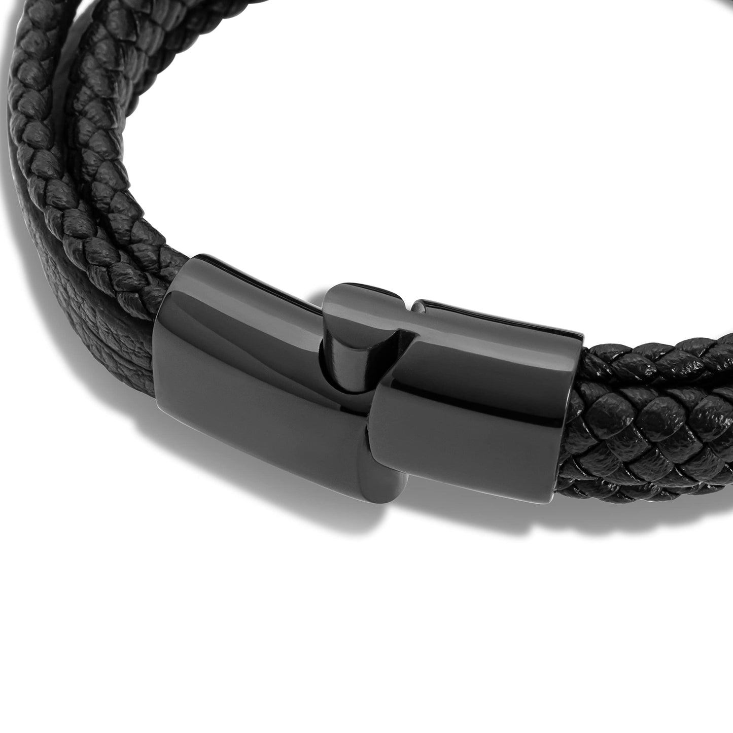 SERASAR Black Bracelet Leather Men 17cm Gift Box Genuine Cowhide Braided Adjust Able Magnetic Clasp Multi Layer Wrap Rope Man Mans Male Mens Bracelets Band Jewelry Magnet Accessories