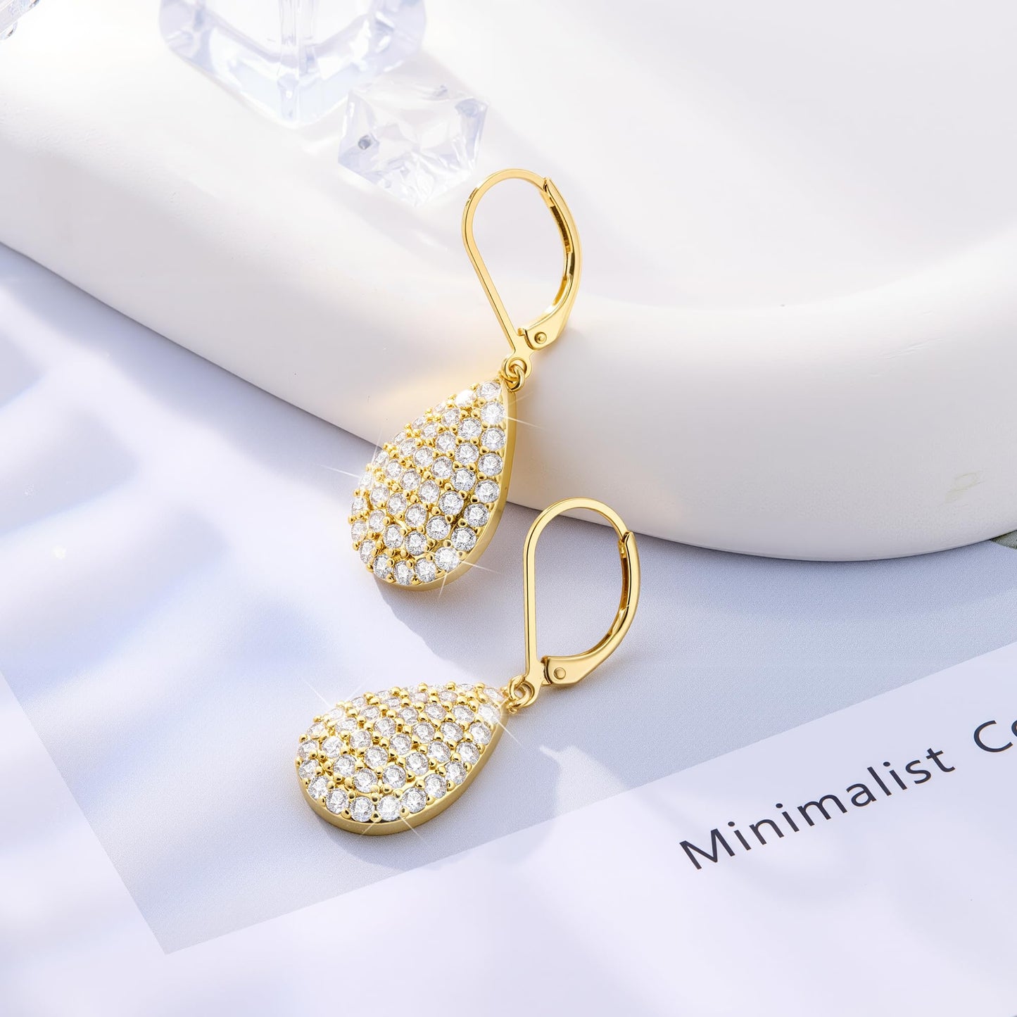 Gold Teardrop Earrings, ALEXCRAFT 14K Gold Dangle Leverback Earring for Women Trendy Hypoallergenic Goldplated Sterling Silver Cubic Zirconia Waterdrop Teardrop Dangling Drop Earrings for Women