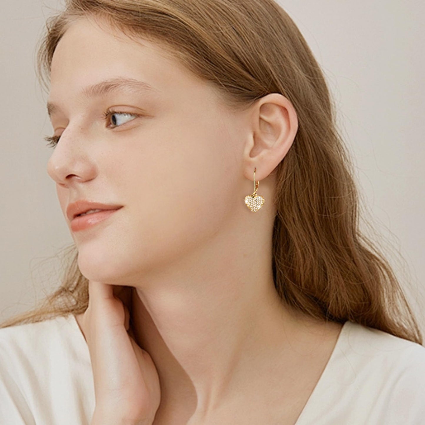 Gold Heart Earrings, ALEXCRAFT 14K Goldplated Heart Dangle Leverback Earrings for Women Trendy Hypoallergenic Sterling Silver Leverback Earings Gold Cubic Zirconia Dangling Drop Earrings for Women