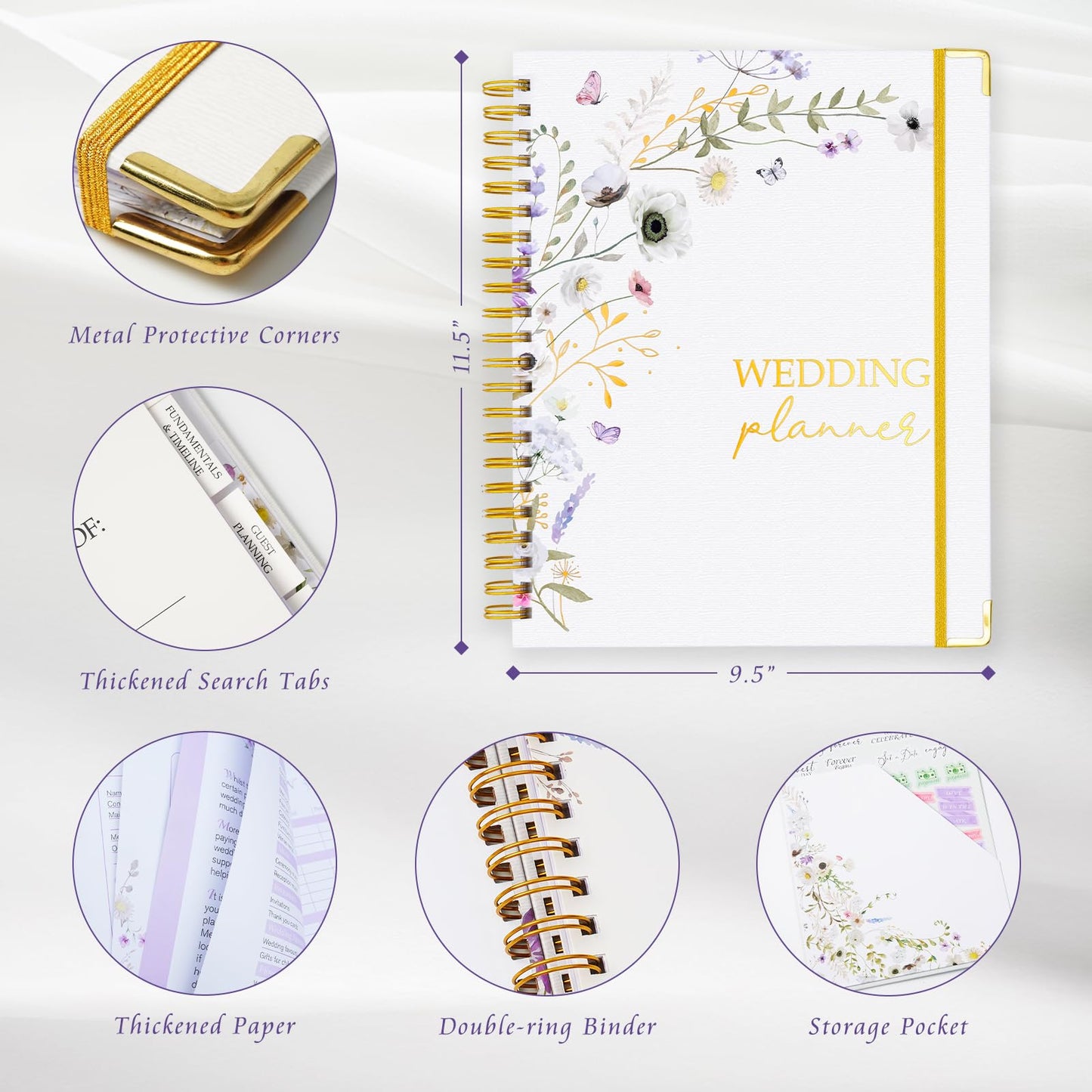 Wedding Planner Book and Organizer, Bridal Wedding Book Planner with Tabs and Sticker to Guide Entire Wedding Process, Checklists, Countdown Calendar, Ceremony Outline, Perfect Engagement Gift for Her, Bride Gifts for Bride to Be (11.5"x 9.5")